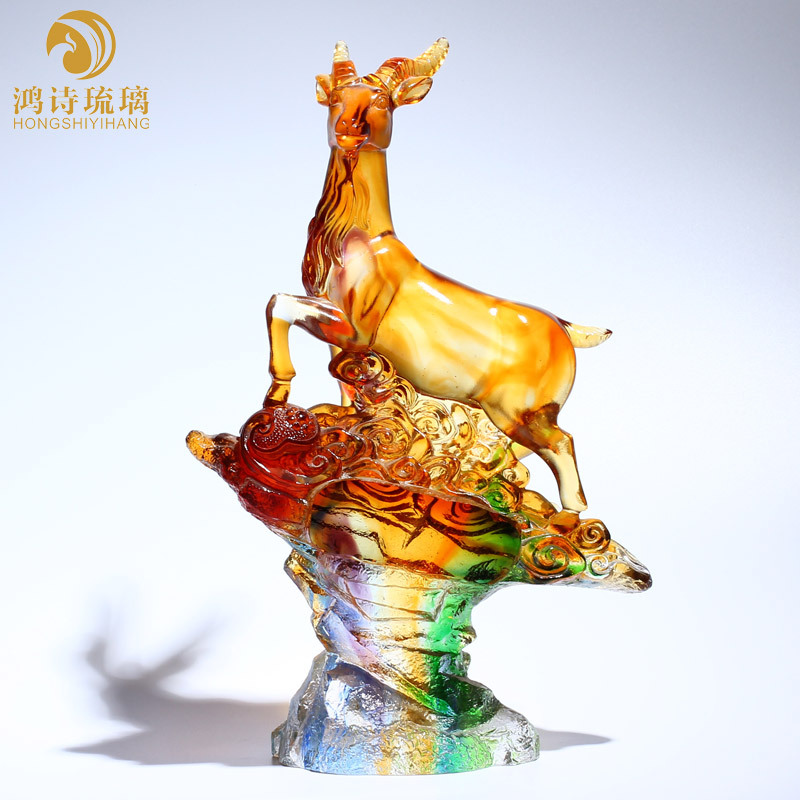 三陽(yáng)開(kāi)泰琉璃羊擺件 飯店開(kāi)業(yè)禮贈(zèng)的吉祥之選